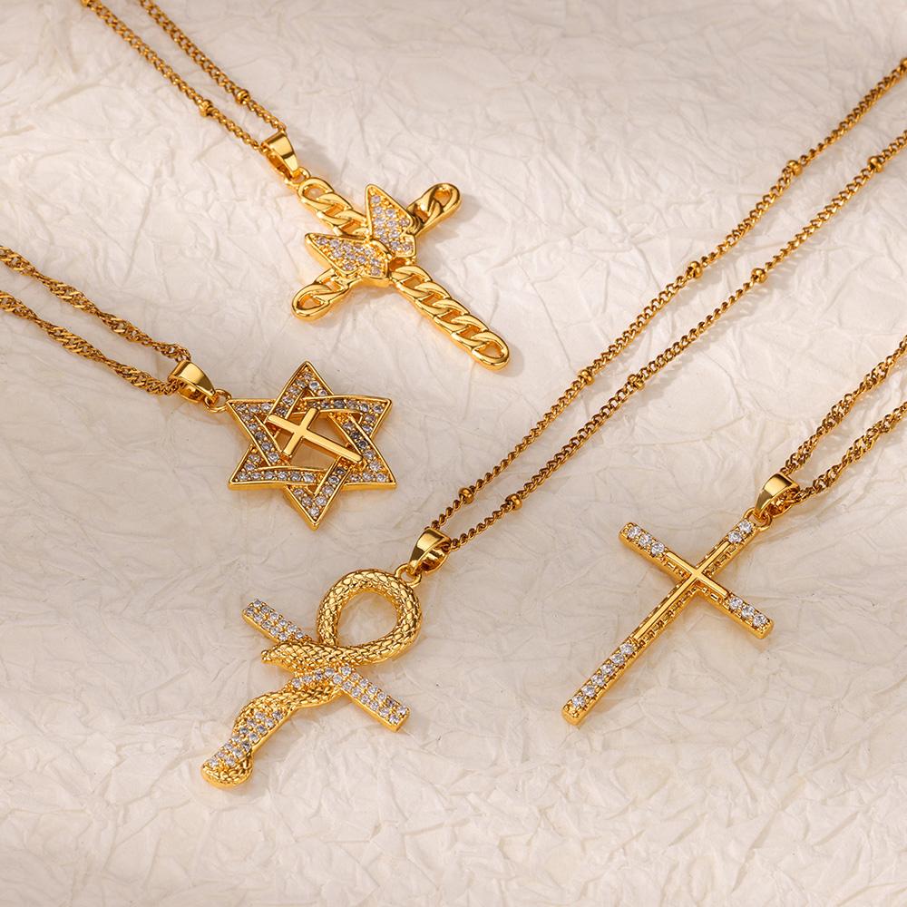 Zircon Butterfly Chain Cross Necklace for Women Stainless Steel Pendant Necklaces Choker Wedding Jewelry Trip Accessories Gifts