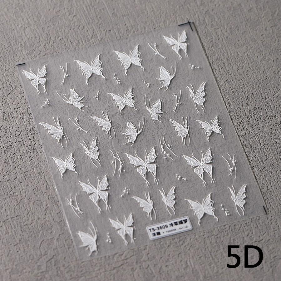 Dark Shiny Purple Black Butterfly Stars 3D Self Adhesive Nail Art Stickers Illusion Polarization Manicure Decals