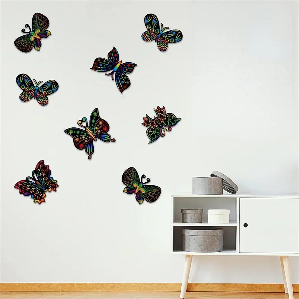 12 Pcs Butterfly Bookmarks Scratch Drawing Paper Kids Painting Book Creative Stickers Educational Toys Gift