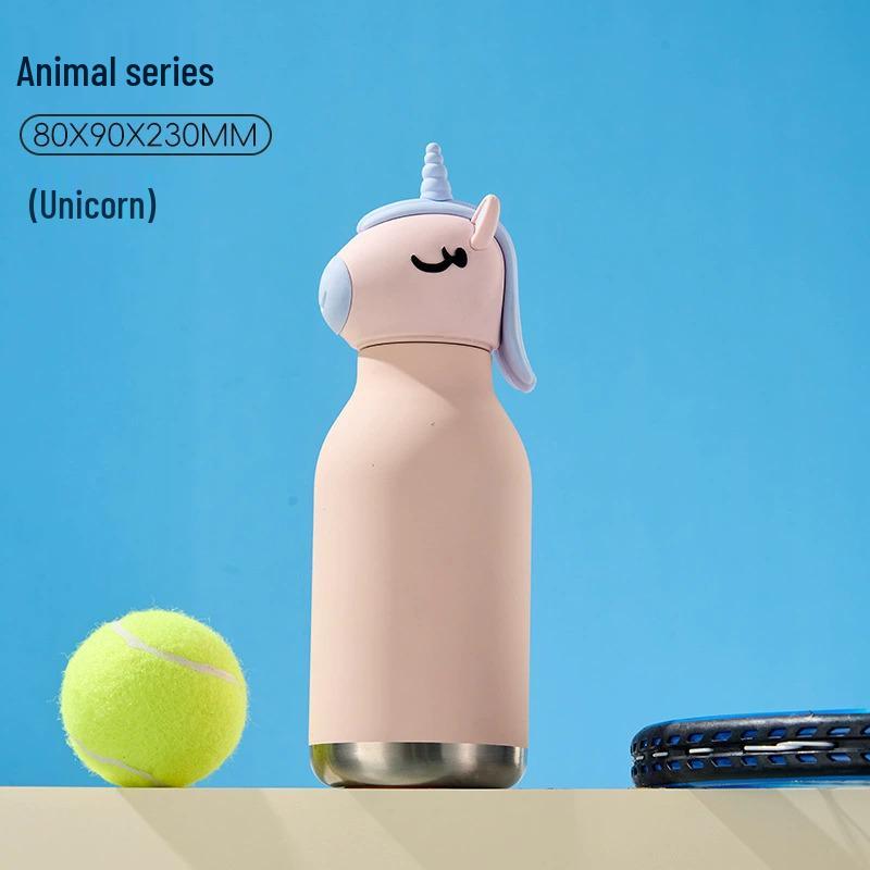 Детский термокружка объемом 450 мл с креативным дизайном в виде животных и крышкой в виде головы животного.