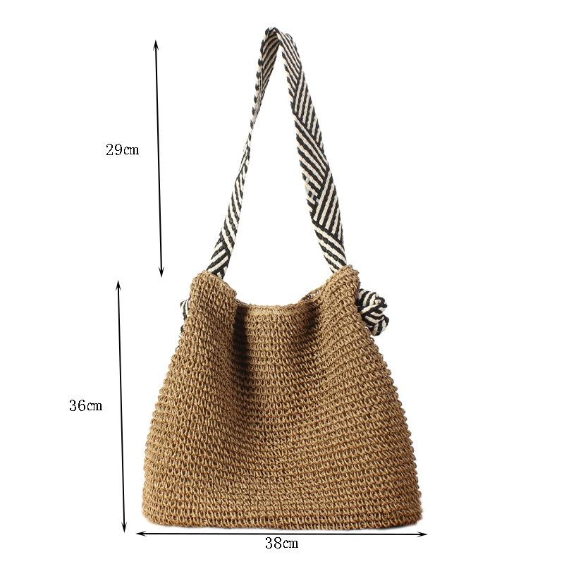 Big Capacity Straw Beach Bag Vintage Handmade Woven Shoulder Bag Raffia Rattan Handbag Bohemian Summer Vacation Crossbody Bags