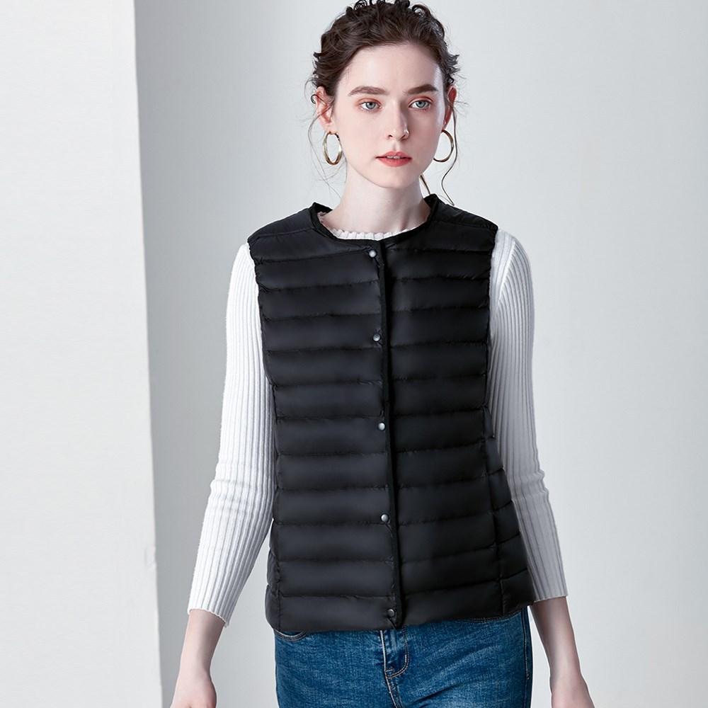 Fall Winter Women Crew Neck Sleeveless Single Breasted Lightweight Short White Duck Down Jacket