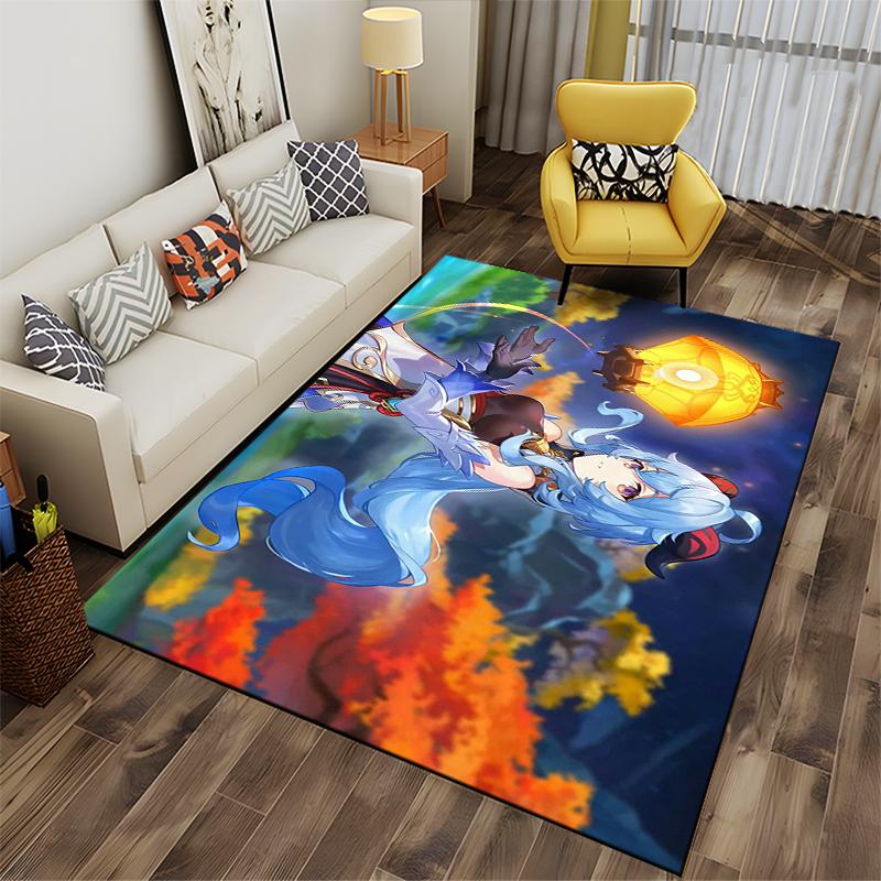 Blue-haired anime girl with lantern design. Non-slip rug suitable for living room and bedroom sofas.
