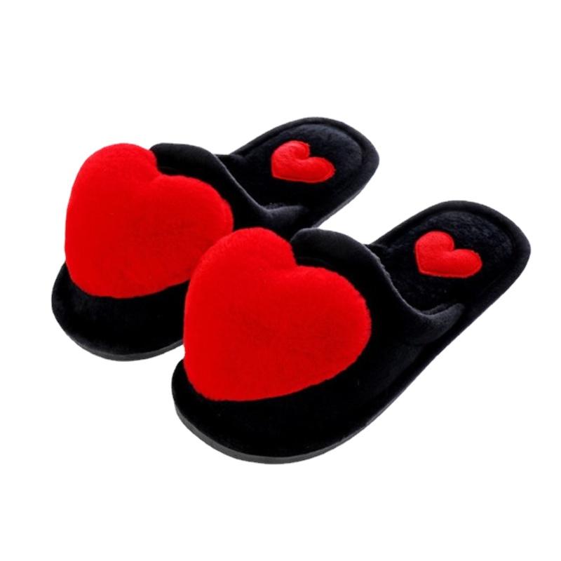 2024 Heart Shaped Slippers Women's Warm Non-slip Platform Shoes Indoor Fashion Cute Cotton Slippers Chaussons Plats