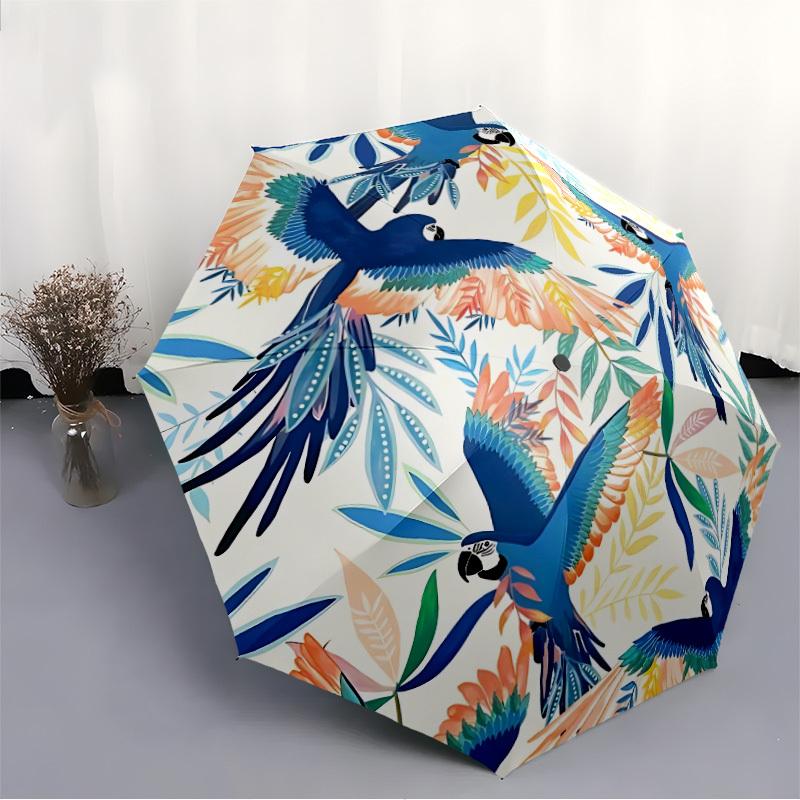 1pc Parrot Floral Automatic Folding Umbrella - Portable Collapsible, 8-Rib Durable Frame, Perfect for Outdoor Use, yy251218124