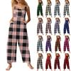 Women's Fashion Flannel Printed Casual Vintage Sleeveless Button Jumpsuit