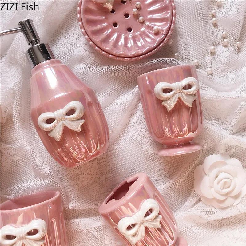 Комплект для ванной комнаты Bowknot, стакан для ополаскивания полости рта, дозатор для мыла, мыльница, керамический набор для мытья посуды, держатель для зубных щеток, набор принадлежностей для ванной комнаты отеля