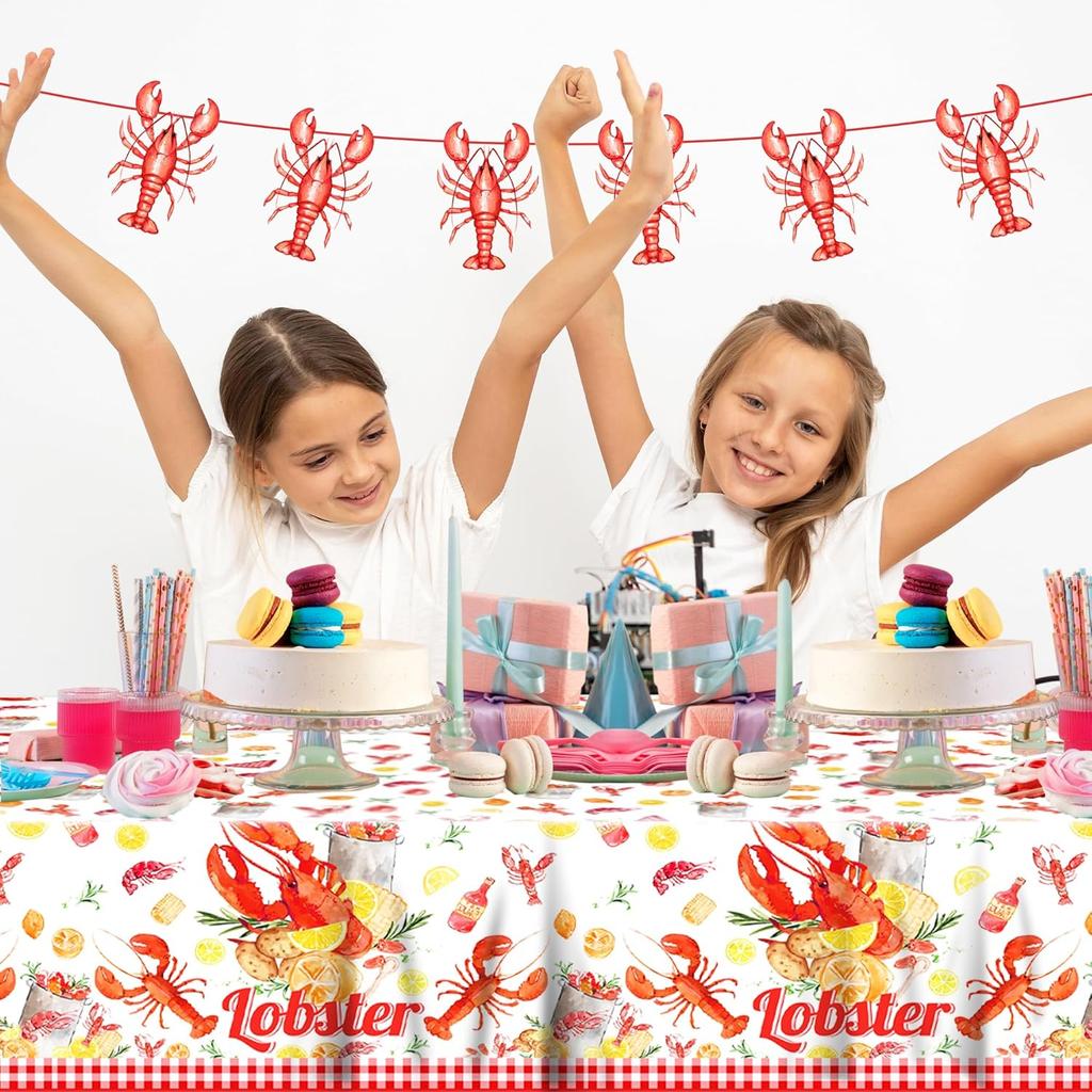 2-Pack Crawfish Party Tablecloths | 87x54 Inch Lobster Birthday Table Covers Seafood Boil Party Supplies with Playful Crustacean Prints | Perfect for