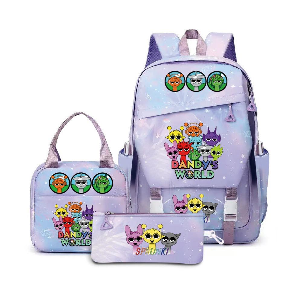 New Rhythm Box Sprunki Music Game Schoolbag Backpack Pencil Case Three-piece Set Student Heat Transfer Backpack D