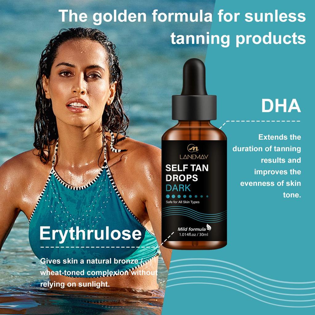 Self Tan Drops Dark-Easy For Daily Care, Gradually Healthy Skin Tone-No Need For Sunlight-Suitable For All Skin Types, 30ml