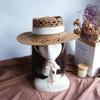 French Retro Hollowed-Out Flower Color Woven Flat-Top Straw Hat Trendy Girl Summer Vacation Top Hat Japanese Sun Top Hat