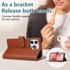 For iPhone 15 Pro Case Multi Card Slots Zipper Leather Phone Cover with Wrist Strap