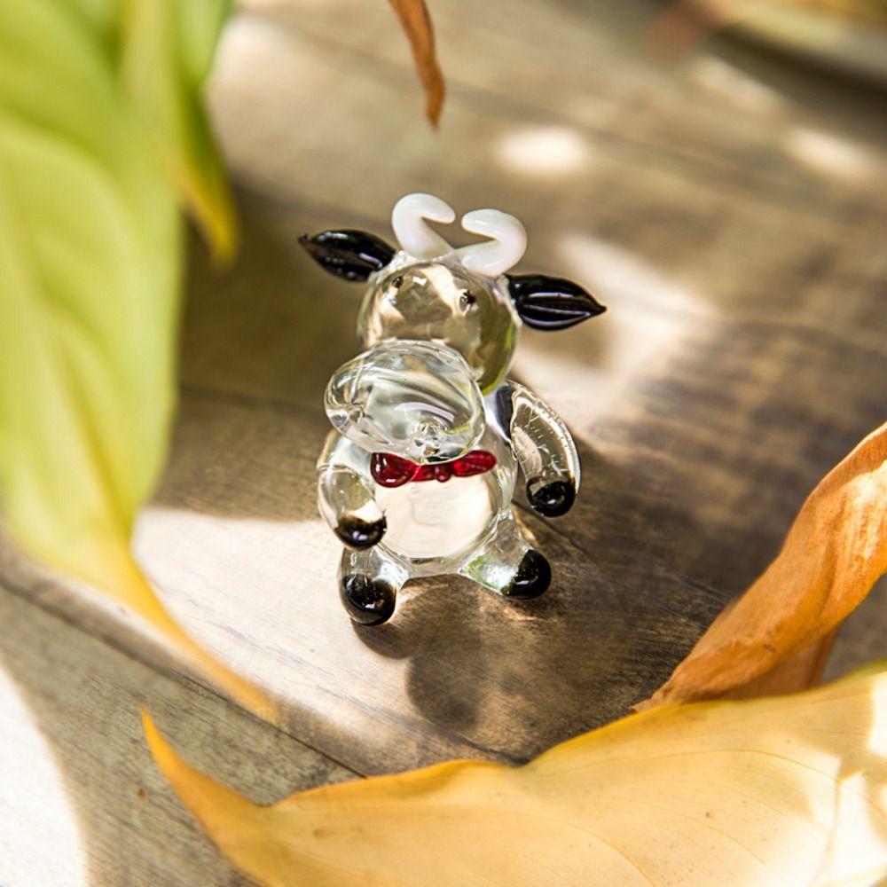 Украшение в виде коровы из хрусталя ручной работы, маленькая фигурка животного, креативная стеклянная корова, миниатюра на Новый год
