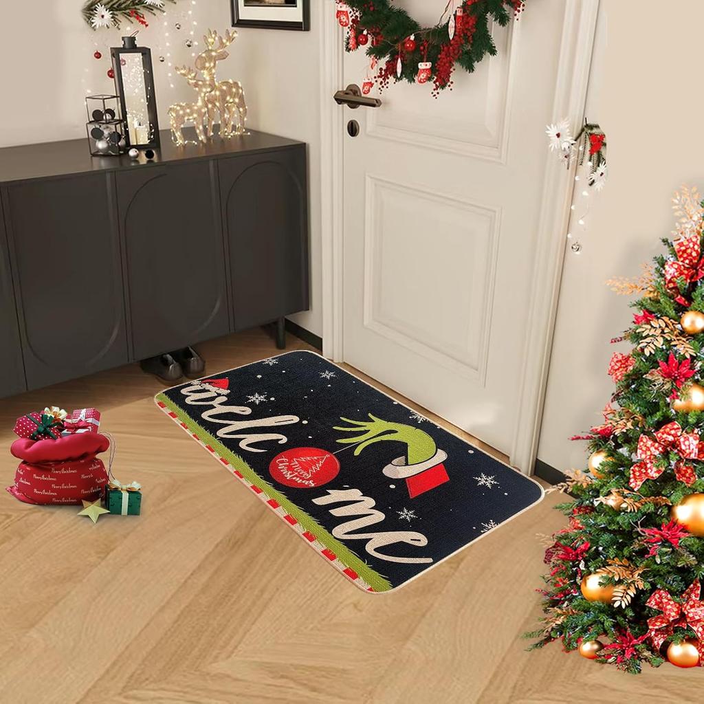 Christmas Crystal Velvet Floor Mat Festive Home Decor Indoor And Outdoor Area Carpet Merry Christmas Welcome Mat