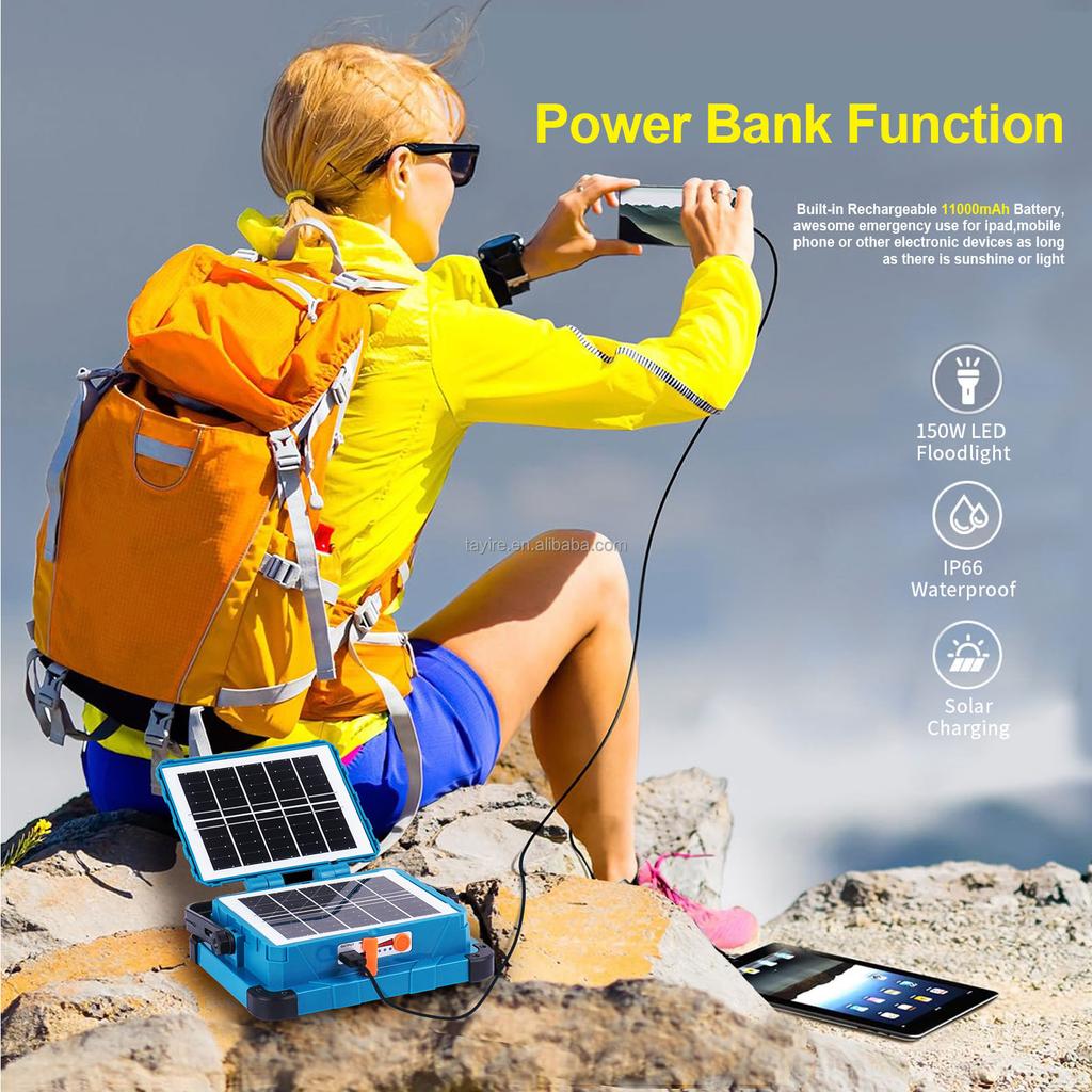 EU Stock Waterproof IP66 Solar LED Floodlight USB Rechargeable Spotlight Outdoor Portable Camping Hiking Emergency Lamp