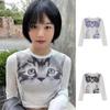 Футболка с рисунком кошки в стиле ретро Qiqi Korean Design - симпатичная с длинными рукавами для горячих девушек (2022)