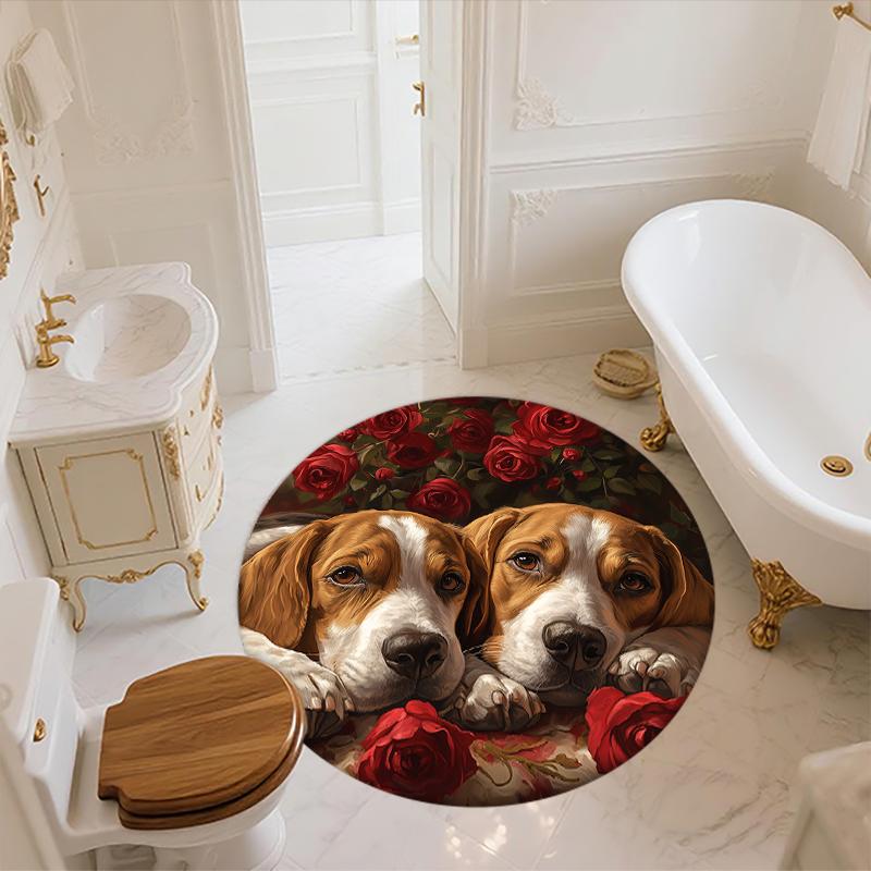 Beagle and flowers pattern round rug,Carpet Rug for Living Room Bedroom  Playroom ,Non-slip Floor Mat,Holiday Gifts and Birthday Gifts.