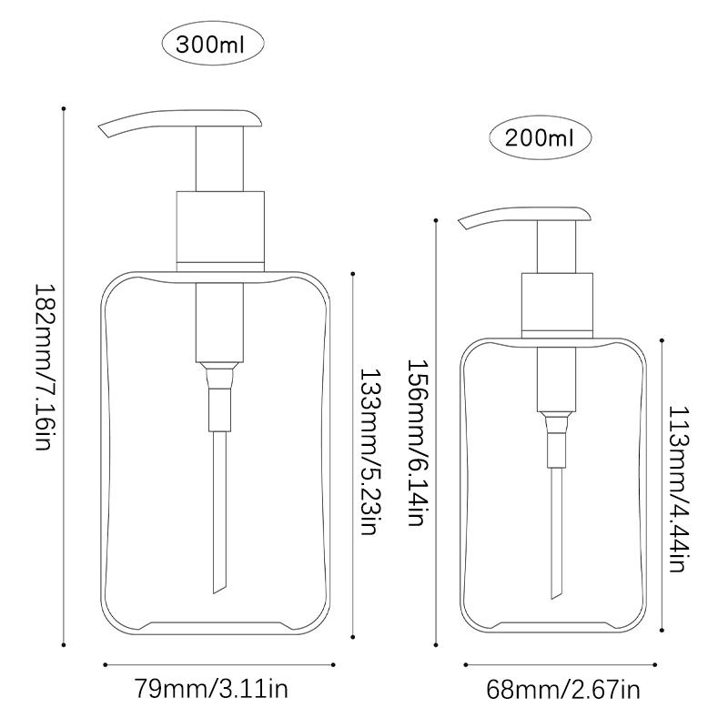 Квадратные бутылочки для лосьона (200 мл и 300 мл) Герметичные многоразовые контейнеры Пластиковые дозаторы с помпой для шампуня/кондиционера