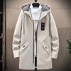 Youth Slim Fit Mid To Long Autumn Men's Jacket Hooded Windbreaker