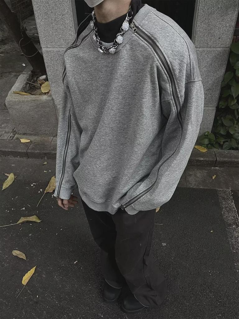 Men's High-Grade Round Neck Zipper Sweatshirt - Autumn Fashion, Hip-Hop Style, Loose Fit