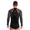 Men Latin Dance Leotard Mesh Long Sleeve Deep V Neck Velvet Shiny Rhinestones Bodysuit