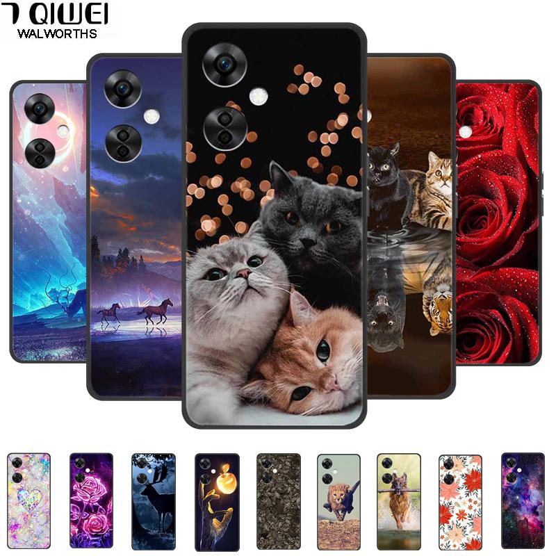 Чехлы для OnePlus Nord CE 3 Lite 5G Черный Силикон Мягкий Милый Кот Роза Чехол Для OnePlus Nord CE 3 5G Сердце Лев Роскошные TPU Чехлы