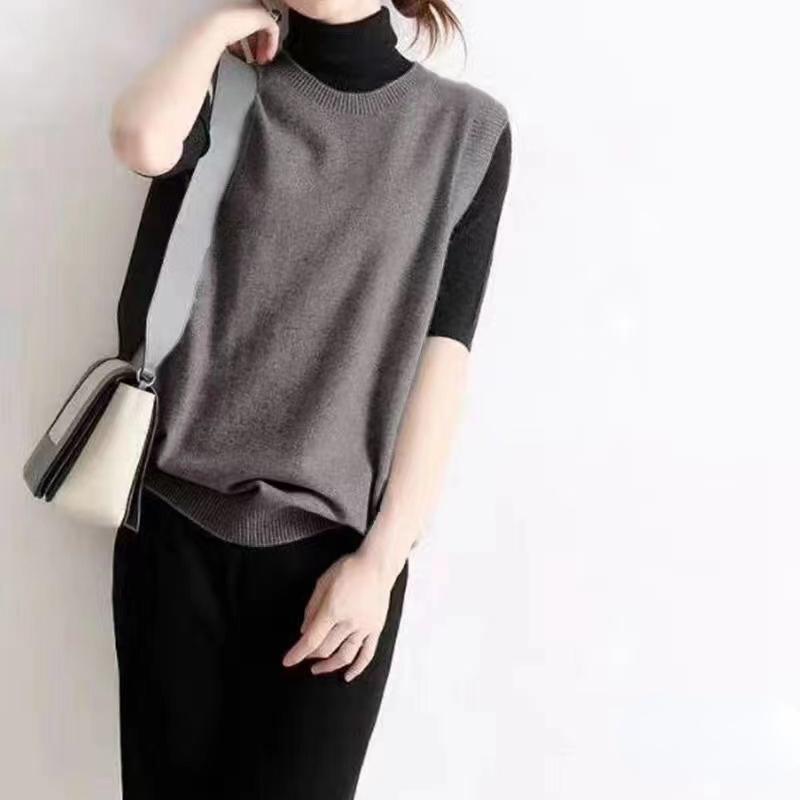 Женский вязаный свитер без рукавов жилет круглый вырез свободный