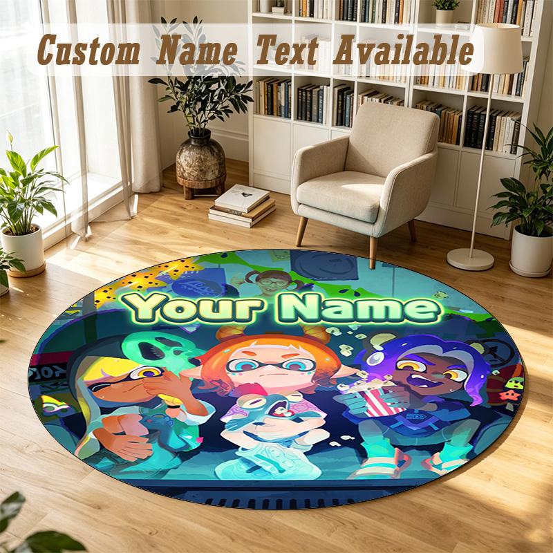 Round Rug Custom NameSplatoon Pattern Non Slip Carpet Home Floor Decor