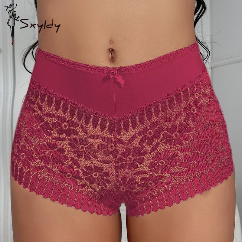 Женские сексуальные кружевные трусы-боксеры с открытой спиной, средней талией, дышащие прозрачные трусики для женщин