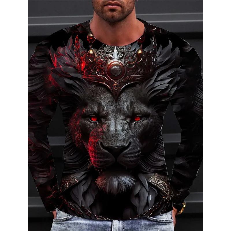 Футболка с длинным рукавом Lion для мужчин, повседневная верхняя модная спортивная одежда Harajuku 3D полная печать, уличная одежда 2024