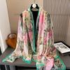 180*135cm Summer Silk Scarf Women Outdoor Shawl Bandanna Foulard Female Beach Fashion Luxury Oversized Shawl Head Hijab Wrap