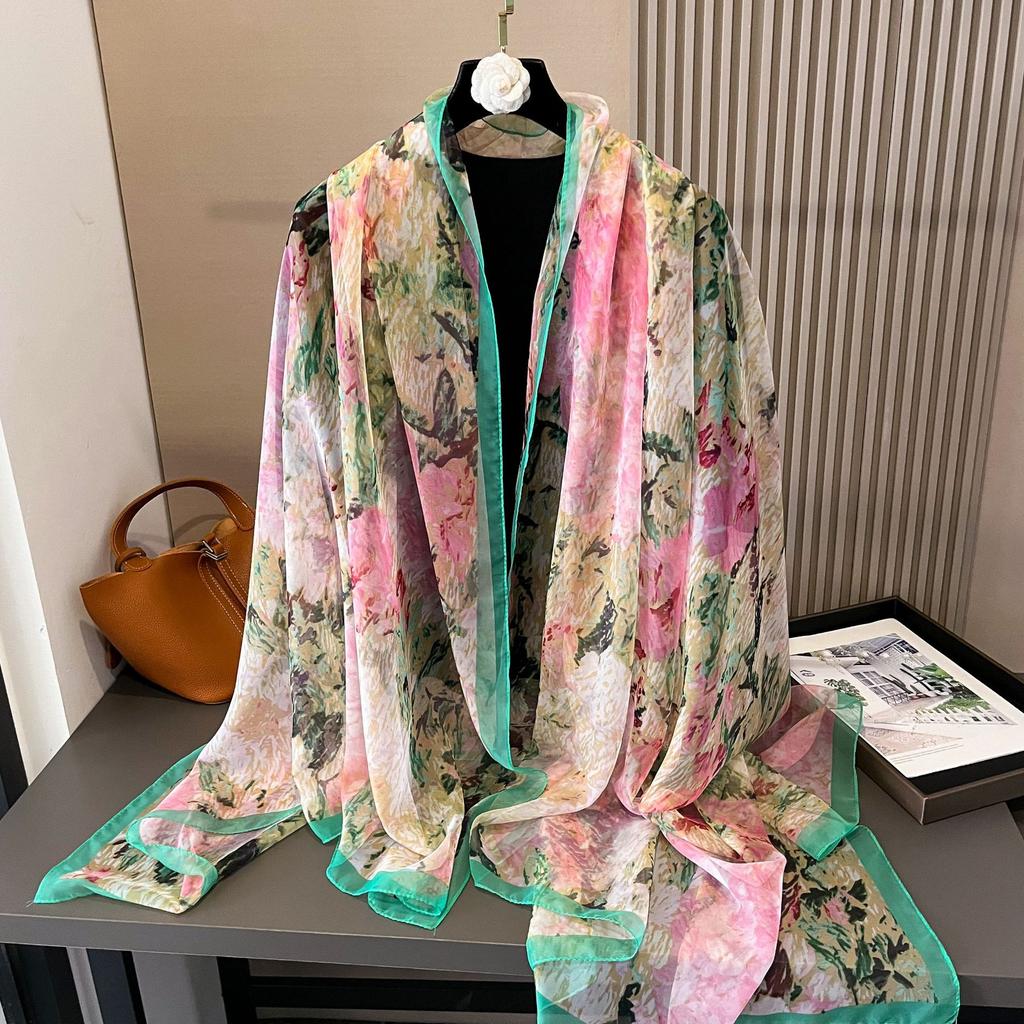 180*135cm Summer Silk Scarf Women Outdoor Shawl Bandanna Foulard Female Beach Fashion Luxury Oversized Shawl Head Hijab Wrap