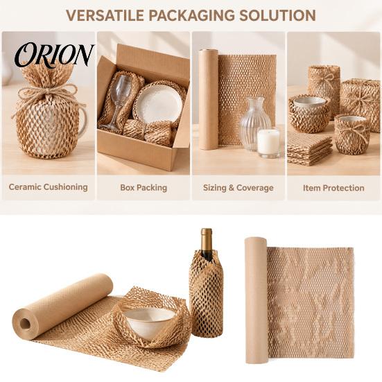 Protective Cushioning for Vases Honeycomb Packing Paper Roll, Fragile Items Shock Absorbing Packaging Wrapping Ceramics Supply, Sustainable