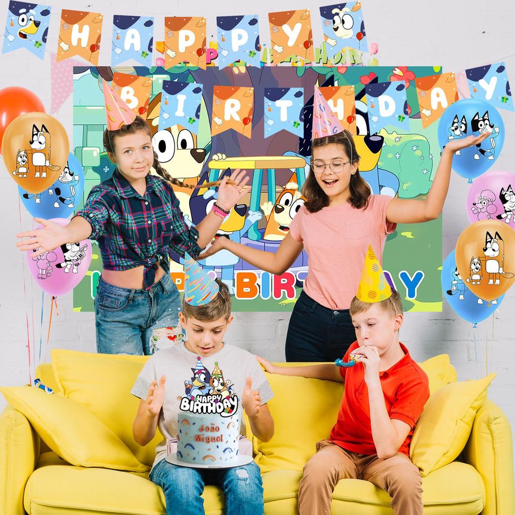 98Pcs Cartoon Birthday Decorations, Cartoon Party Decorations & Tableware Sets - Cartoon Birthday Plates Napkins Balloon Backdrop Cake Decorations
