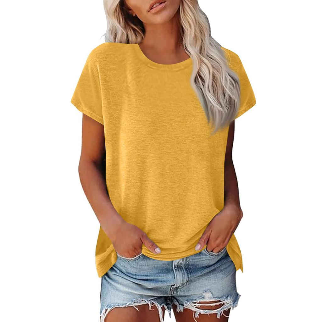 Женская летняя повседневная базовая футболка с круглым вырезом, однотонные топы, хлопковые повседневные женские топы с короткими рукавами, топы, спортивная рубашка