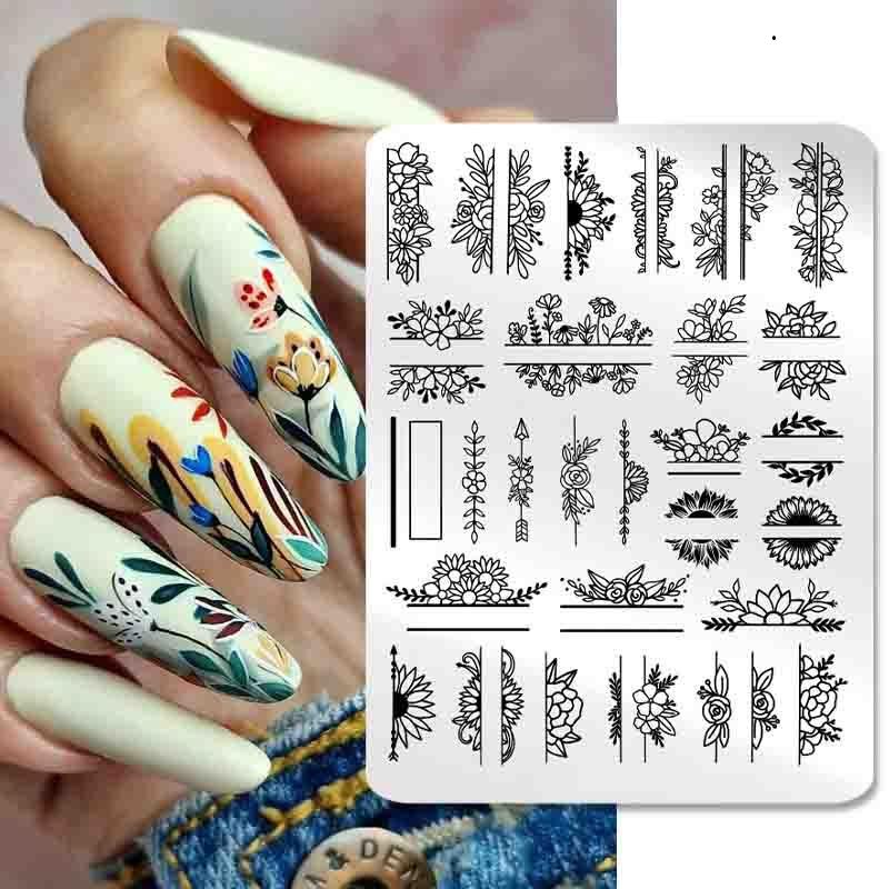 Штамповочные пластины для дизайна ногтей, листья, цветы, трафареты из нержавеющей стали, инструменты для штамповки изображений для ногтей, маникюрные инструменты