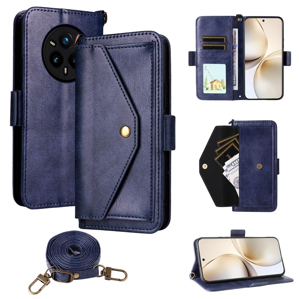 For Realme 14 Pro+ 5G Leather Case Magnetic Closure Wallet Stand Phone Cover with Crossbody Strap