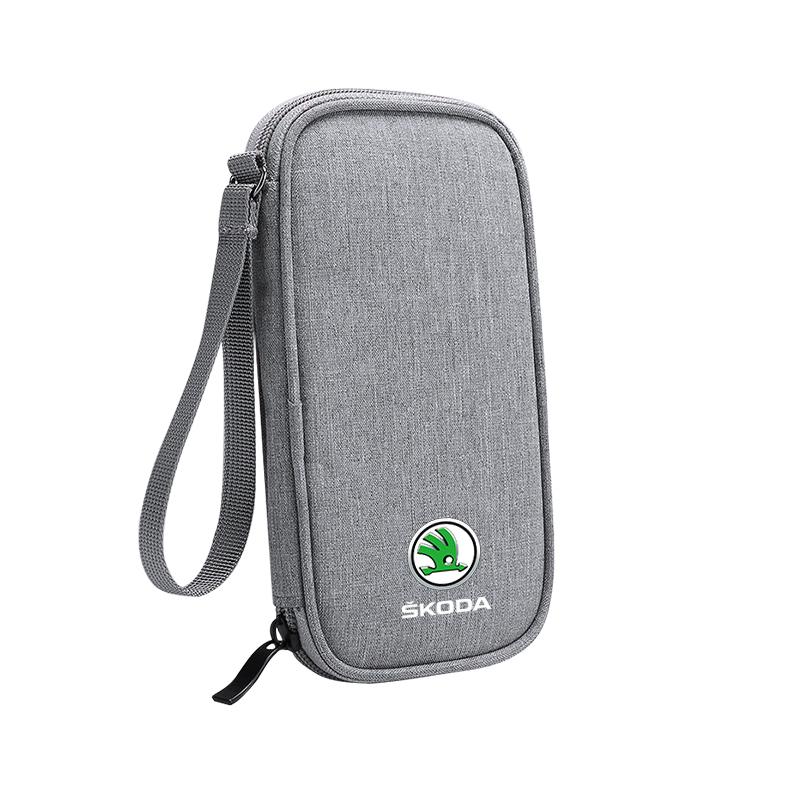 xjfam2 Car Cable Drive Earphone Charger Protable Storage Bag For New Skoda Octavia Kodiaq Fabia Superb Karoq Yeti Rapid Mk3 Vrs Kamiq