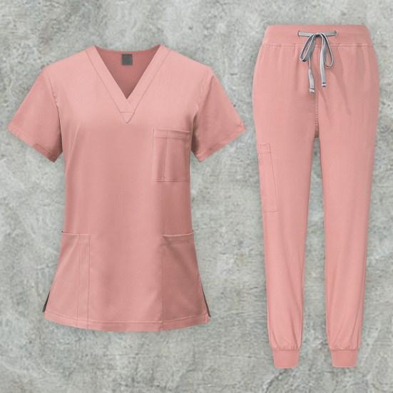 Комплект из 2 шт./компл., комплект больничной формы для мужчин и женщин с v-образным вырезом и короткими рукавами, топы с разрезом по бокам, комплект штанов для бега на эластичной завязке на талии