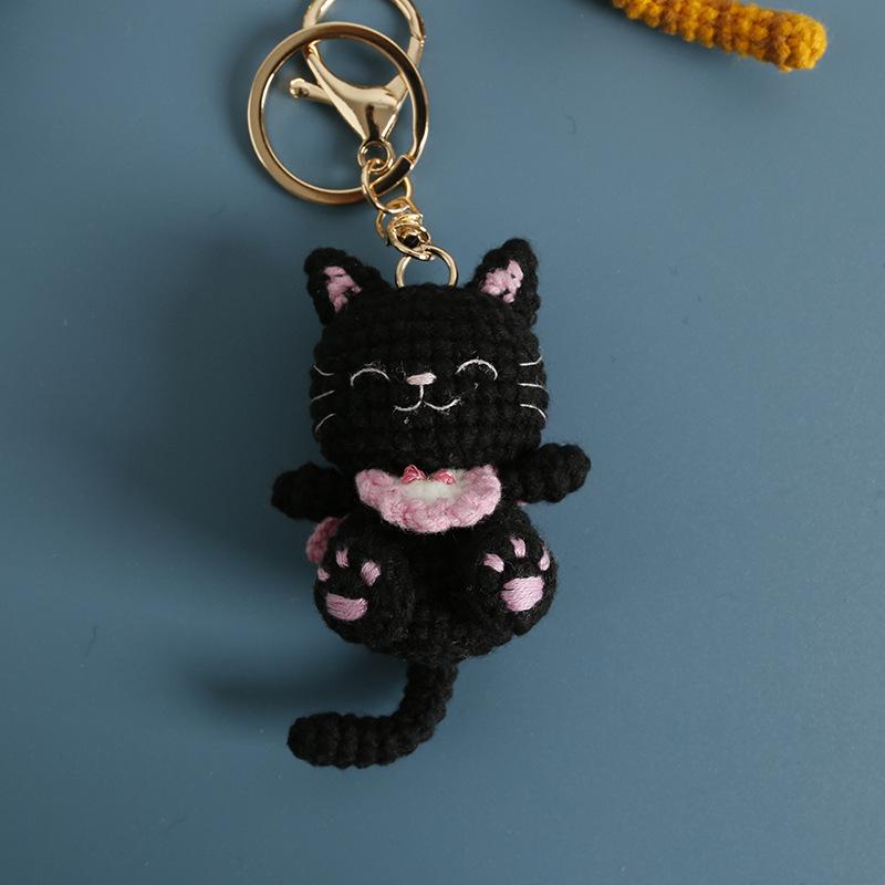 Handmaking Crochet Kitten Keyrings Cute Smiling Cat Doll Crochet Keychain Cartoon Kitten Series Knitting Doll Keychain Custom