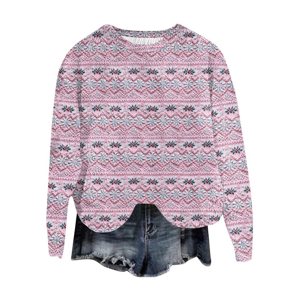 Женский модный пуловер с круглым вырезом, футболка с длинным рукавом, рождественская толстовка с принтом