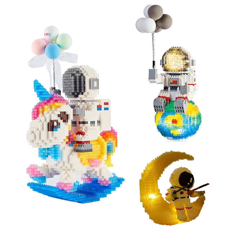 Astronaut City Building Blocks With Led Light Confession Balloon Whale Astronaut Mini Diamond Bricks Toys For Childrens Gift
