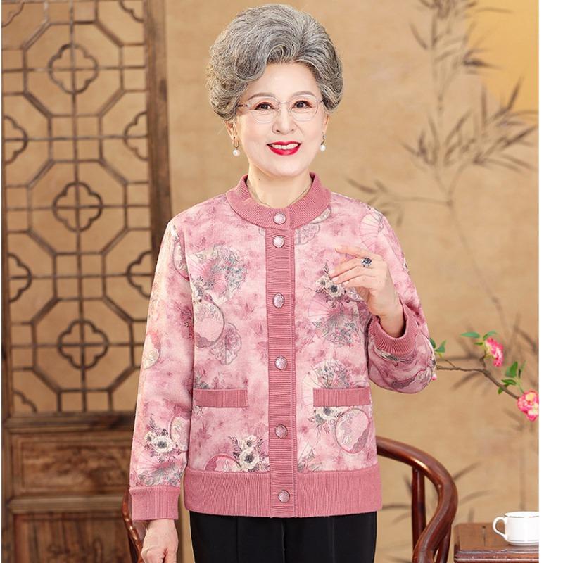 Autumn and Winter Clothes Color Cardigan Old Coat In the Elderly Mother Clothing Old Lady Velvet Warm Grandma