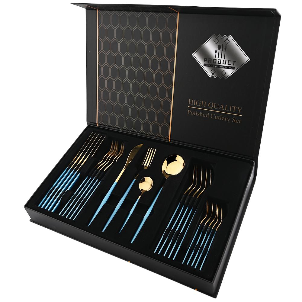 24 шт. золотой набор столовой посуды, набор посуды из нержавеющей стали, нож, вилка, ложка, роскошный набор столовых приборов, кухонные столовые приборы с коробкой, можно мыть в посудомоечной машине