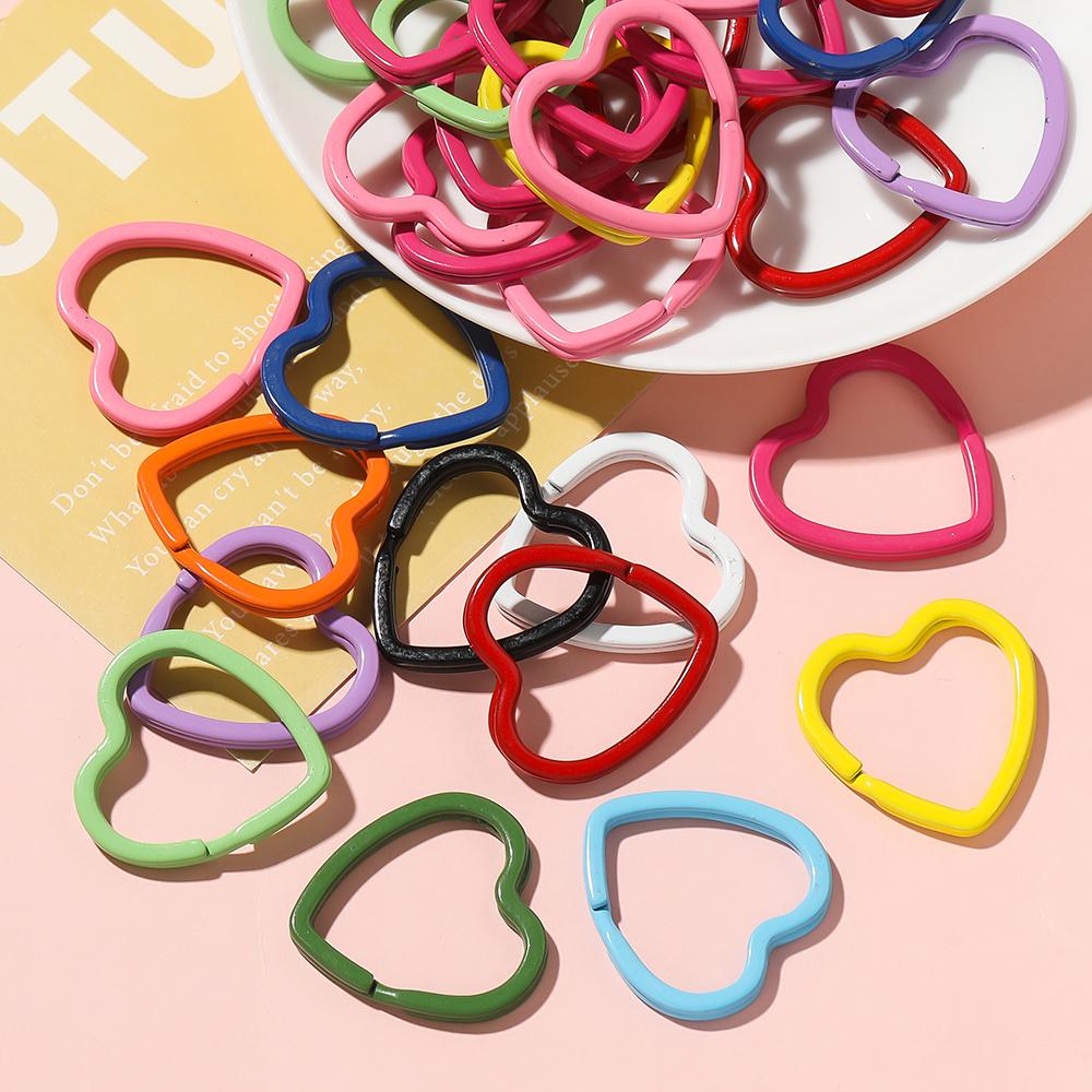 5pcs Cute Colorful Heart Spray Paint Keyring Keychain Split Ring Metal Car Key Ring for DIY Handmade Jewelry Making Accessories