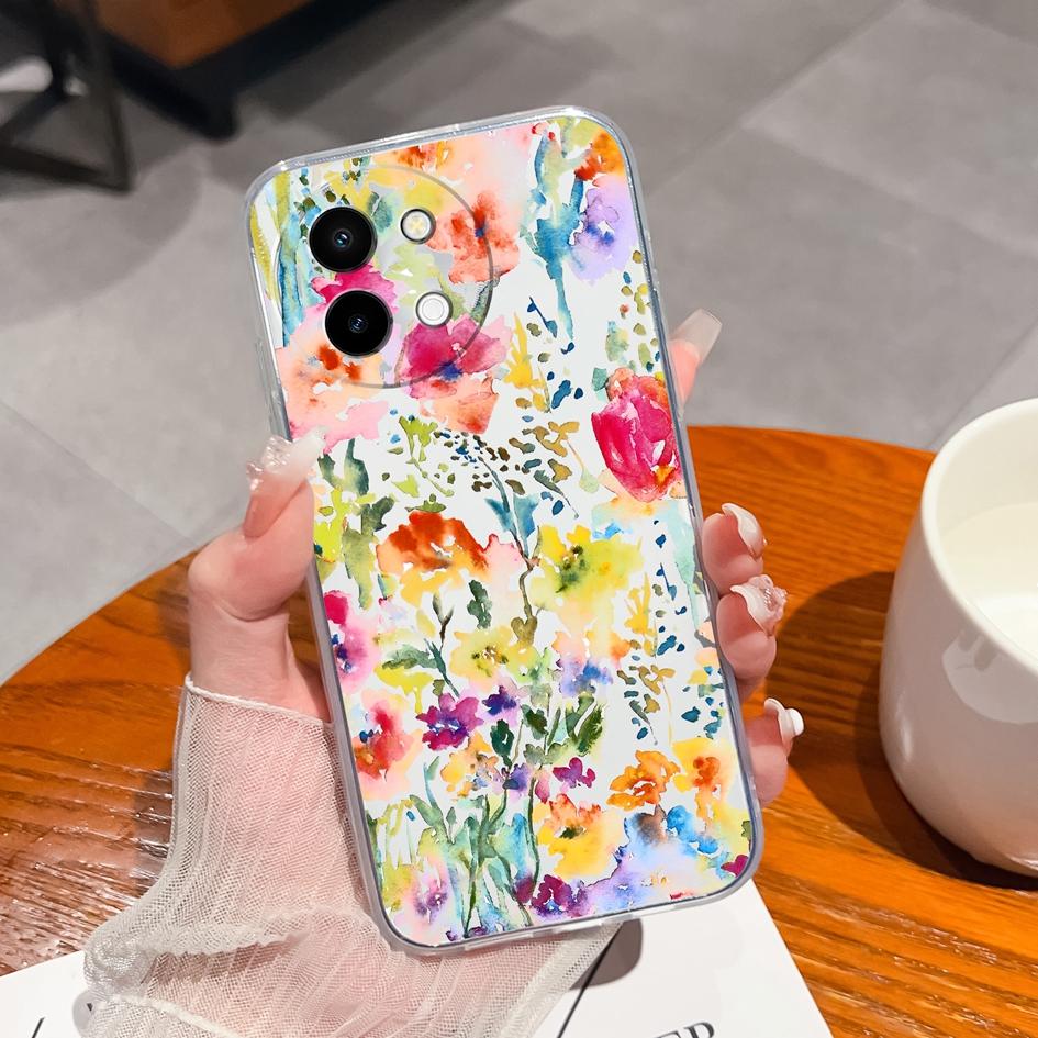 Luxury Pretty Flower Case Covers For Vivo V30e Y38 Y200E Y100 (IDN) Y28 V40 Lite Capa Housing Soft TPU Silicone Anti Drop Transparent Phone Bags Shell