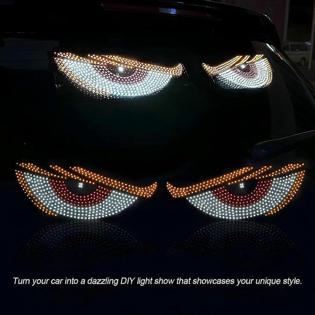 2PCS Car Devil Eyes Light, 11.8in x 4.72in Dynamic Flex Vehicle Windshield Digital LED Sign Display, Flexible Auto Exterior Decor Lamp Accessories, Un