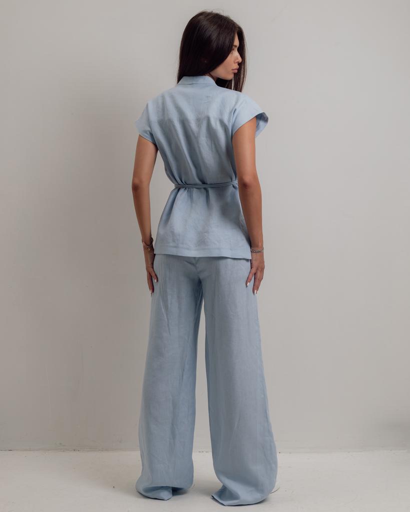 Костюм женский летний Esta Line 7738 38 голубой льон (жилет, брюки)