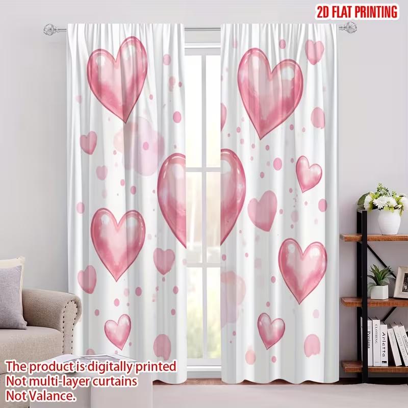 2 шт. Розовые акварельные шторы с сердцем, 2D цифровая печать, светофильтрующие занавески, романтический декор для дома на День святого Валентина, для спальни/гостиной