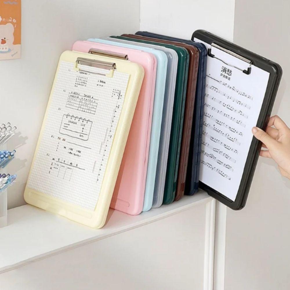 Candy Color A4 File Folder Plastic Test Paper Storage Box Document Clip Student Writing Pad School